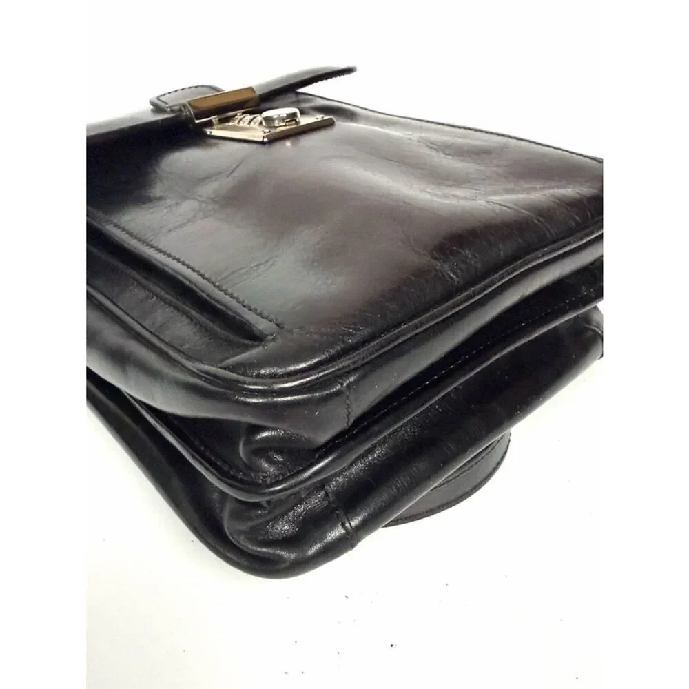 L.A.P.A. Florence Black Leather Vertical Briefcase  Italy Combination Lock